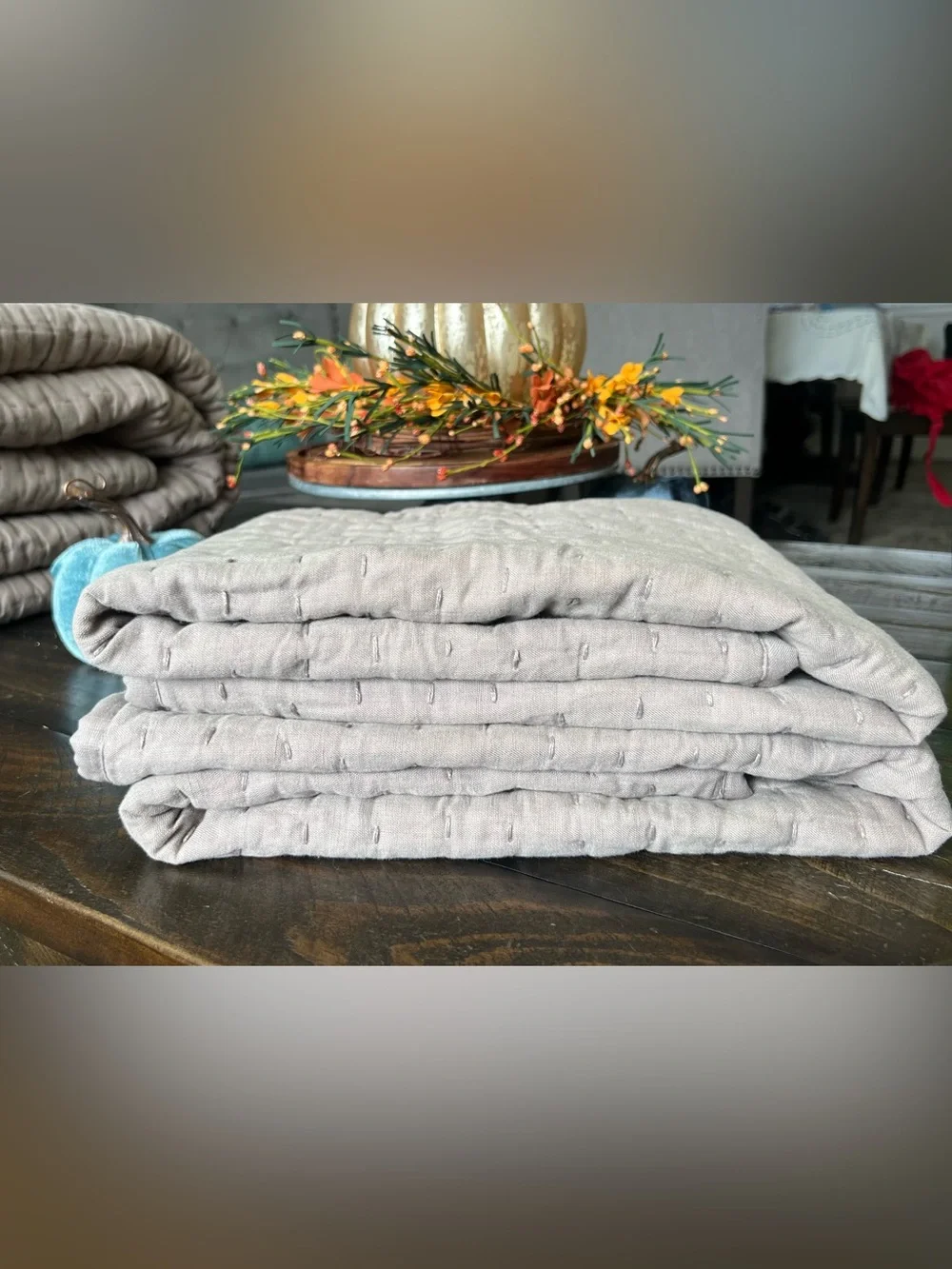 Quince - New European Linen Cotton Stitch Quilt with Shams- King/CalKing Stone